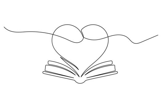 Abstract single line heart illustration created with smooth flowing curves for clean modern romantic artwork use vector