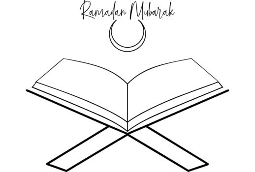 Ramadan Mubarak graphic with open book and crescent moon design vector