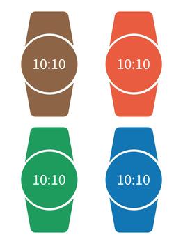 Smartwatch icons. Different colour smart watch icons with clock symbol. Electronic mobile device screen. Web icon for mobile and ui design. Flat illustration. vector