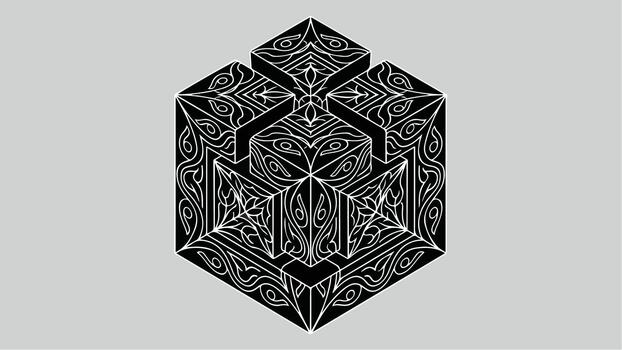 Intricate Geometric Cube Design with Detailed Patterns. vector