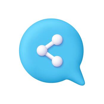 Blue speech bubble with share symbol. Social media, communication, digital connection and user interface concept. 3d icon. Cartoon minimal style. vector