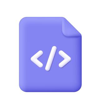 púrpura documento archivo con blanco código soportes. codificación, programación archivo, desarrollo documento, digital proyectos, software, web desarrollo y eso concepto. 3d icono. dibujos animados mínimo estilo. vector