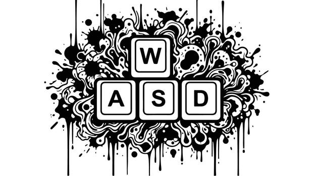 WASD Gaming Keys with Abstract Paint Splatter Design. vector