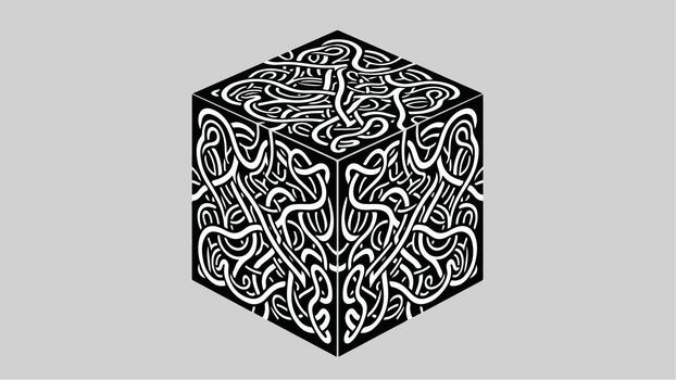 Intricate Celtic Knotwork Cube Design on a Plain Background. vector