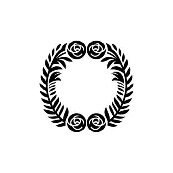 A symmetrical ornamental wreath featuring stylized rose buds and laurel leaves arranged in a circular pattern vector