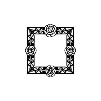 A sophisticated silhouette of a square frame adorned with stylized roses and elegant leaves creating a decorative border perfect for invitations or elements vector