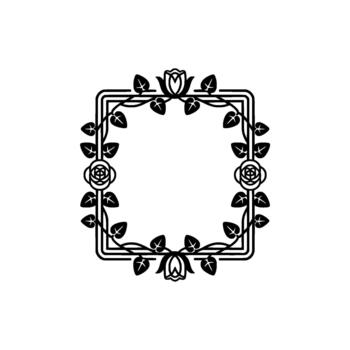 Elegant silhouette square frame adorned with repeating rose and leaf motifs vector