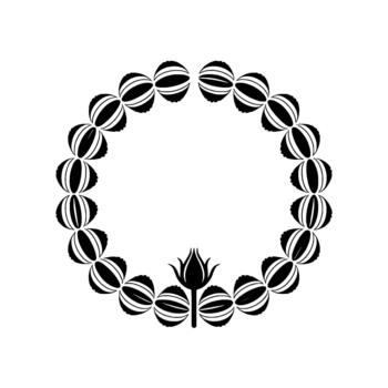 A striking circular motif featuring stylized seed pods or fruits and a central blooming bud arranged in a repeating pattern vector