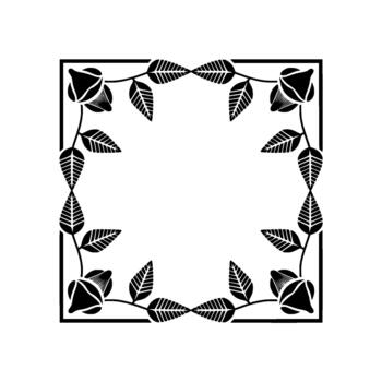 Elegant square frame featuring stylized rose buds and repeating leaf patterns along a delicate vine border isolated vector