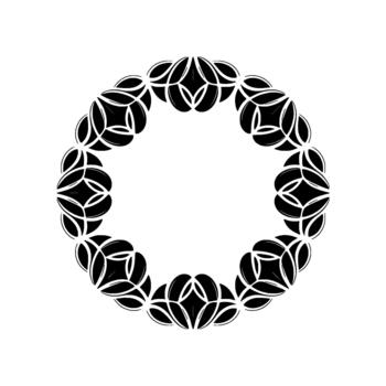 A precise and intricate geometric mandala pattern forming a circular frame with symmetrical petal like motifs vector