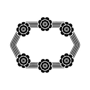 un minimalista presentando un simétrico hexagonal marco compuesto de estilizado floral elementos conectado por paralelo horizontal y angular líneas vector