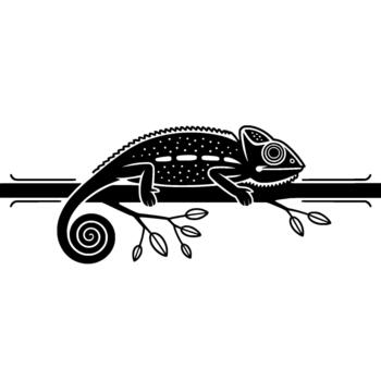 Stylized illustration of a perched chameleon with intricate dot patterns and a coiled tail resting vector