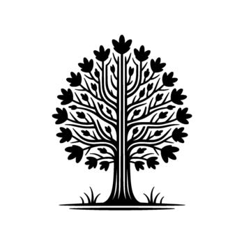 A stylized illustration of a stylized deciduous tree with intricate branching and dark leaves vector
