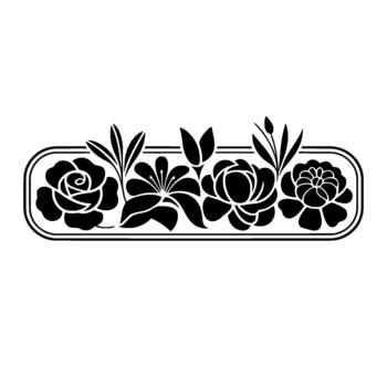 elegante silueta decorativo floral frontera presentando rosas lirios y brotes dentro un redondeado rectangular marco vector