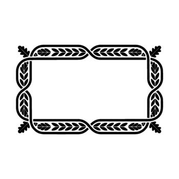 elegante ilustración de un rectangular frontera presentando entrelazados desplazamiento hojas y estilizado roble hojas a cada esquina vector