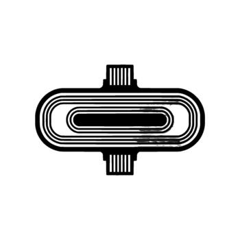Stylized abstract futuristic technology element featuring concentric ribbed oval shapes with vertical terminal connectors vector