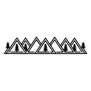 minimalista geométrico línea Arte representando un fila de triangular montaña picos con estilizado hojas perennes arboles dentro cada pico vector
