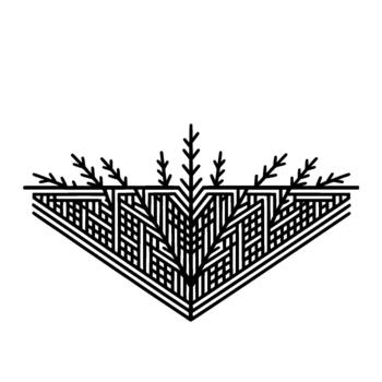 Abstract geometric minimalist illustration of stylized evergreen tree branches emerging from a triangular patterned base isolated vector