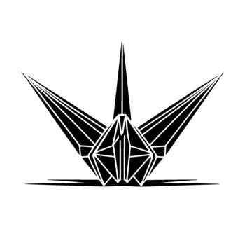 un rígido geométrico silueta de un muy estilizado origami papel grua con agudo anglos y facetado aviones aislado vector