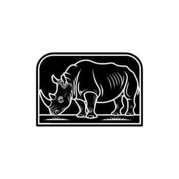 un detallado ilustración de un rinoceronte en un negrita estilo con limpiar líneas y un distinto silueta conjunto dentro un redondeado rectangular marco vector