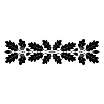 A symmetrical silhouette of oak leaves and acorns forming a decorative border element centered horizontally vector