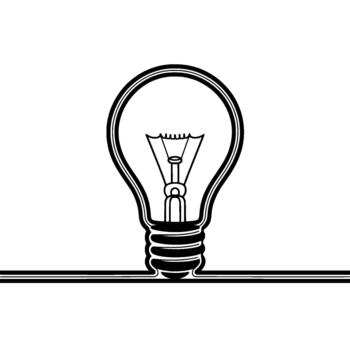 Minimalist line art illustration of an incandescent light bulb with filament and threaded base depicted horizontally across a clean background vector