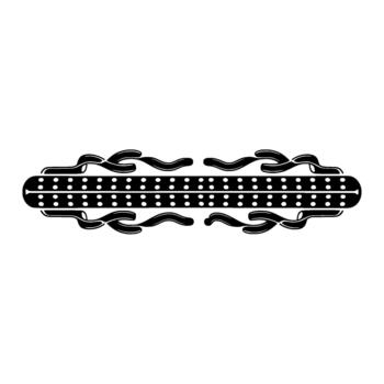 Stylized depicting a central horizontal element with two rows of evenly spaced dots and ornate swirling ribbonlike embellishments extending outwards vector