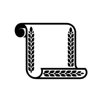 A minimalist silhouette of a rolled scroll document adorned with stylized wheat stalks framing an empty space perfect for text or elements vector