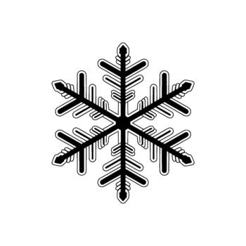 A sharp representation of a symmetrical six branched snowflake with detailed fractal patterns rendered in bold lines and outlines vector
