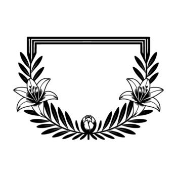 Elegant decorative frame featuring blooming lilies and a closed bud accentuating a central empty space suitable for text or elements vector