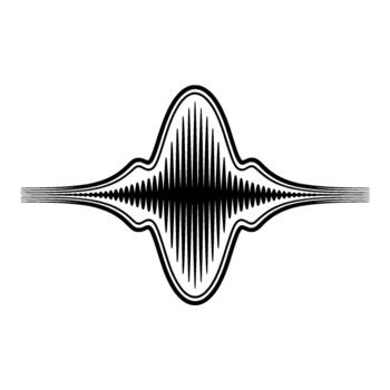 Abstract audio waveform with elegant concentric wave lines and sharp pulsating vertical bars representing sound energy expansion and contraction vector