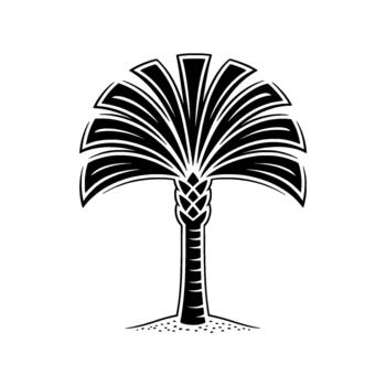 un sorprendentes silueta de un estilizado palma árbol con segmentario frondas y un texturizado maletero en pie vector