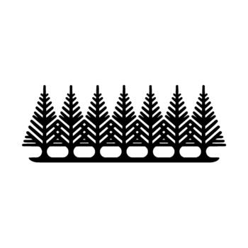 A minimalist depicting a stylized row of seven identical evergreen trees with geometric branches vector