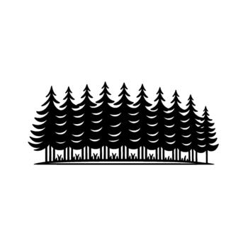 A stylized silhouette of a dense coniferous forest with layered pine trees and a hint of grass beneath them vector