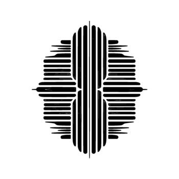 un monocromo resumen geométrico simétrico compuesto de paralelo líneas y redondeado rectangular formas creando un oval formar vector