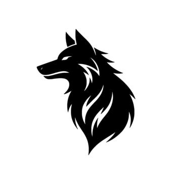 un estilizado silueta de un lobo cabeza perfil mirando izquierda con agudo angular piel detalles y brillante ojos vector