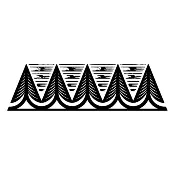 A repeating pattern border featuring stylized coniferous trees with layered grey foliage vector