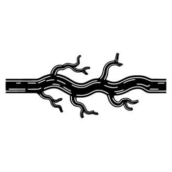 A striking abstract minimalist illustration depicting a stylized branching tree root system with distinct highlights vector