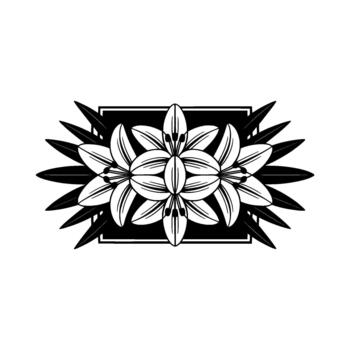 elegante linea de trabajo Arte de un simétrico racimo de lirio flores con puntiagudo hojas arreglado dentro un sencillo rectangular marco vector