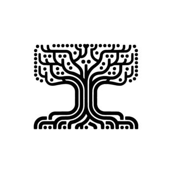Stylized line art illustration of a symmetrical tree with rounded branches and circular fruit elements vector
