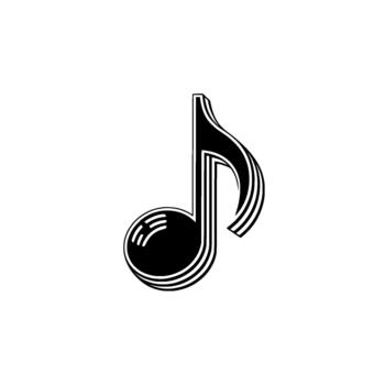 A stylized eighth note symbol rendered with parallel lines creating a dimensional and art effect isolated vector