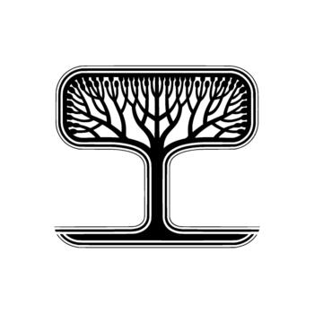 estilizado árbol silueta con detallado ramas y brotes adjunto dentro un redondeado rectangular marco vector