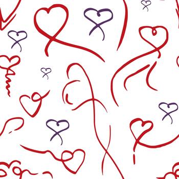 tinta bosquejo corazón garabatos con largo fluido cinta cruz, caligrafía líneas en orgánico modelo. sin costura mano dibujado ilustración. enamorado digital textura, antecedentes imprimir, álbum de recortes hoja. vector