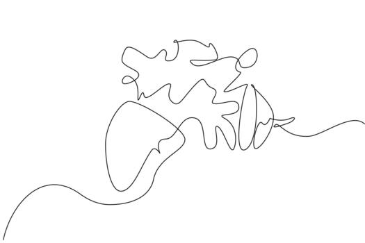 Single one line drawing mango cut into 2 parts and the bottom part that is cut releases splash juice. Creative visual display. Summer drinks. Juice Splash. Continuous line design illustration vector