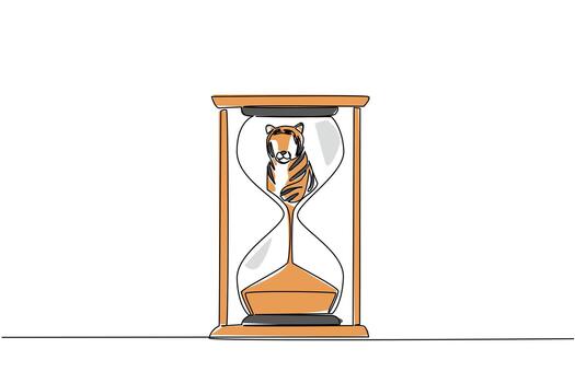 Continuous one line drawing the bottom of the tiger is sucked into the hourglass. Habitat loss due to deforestation. Save. National Endangered Species Day. Single line draw design illustration vector
