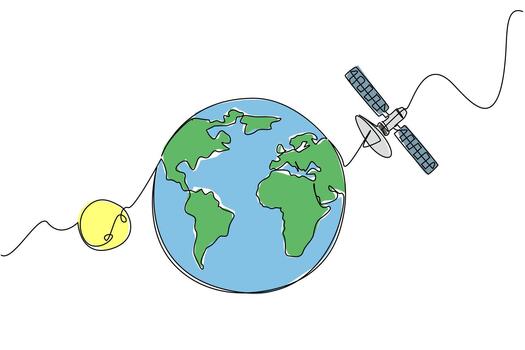 Single continuous line drawing globe with satellite on it. Technology for human convenience. Science. Digital. World Telecommunication and Information Society Day. One line design illustration vector
