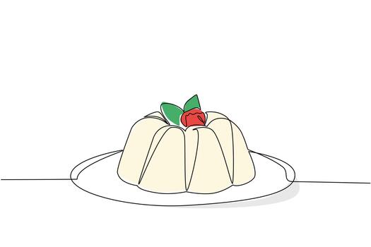 soltero uno línea dibujo vainilla pudín con frambuesas Adición en un lámina. complementario meriendas después almuerzo. delicioso. nacional vainilla pudín día. continuo línea diseño gráfico ilustración vector
