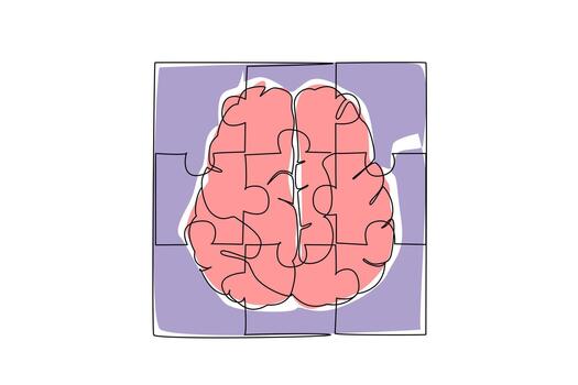 Single one line drawing the middle piece forms a top view of the brain. A very chronic mental disorder. Confusion in thinking. World Schizophrenia Day. Continuous line design graphic illustration vector