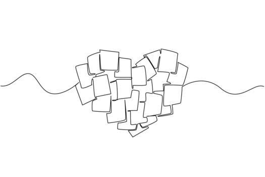 Continuous one line drawing a series of scrap paper that forms a heart shape. Love messages for the loved ones at home. Information. National Memo Day. Single line draw illustration vector