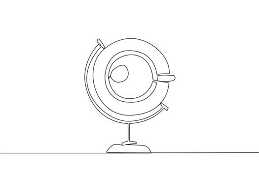 Single one line drawing tea cup with saucer top view in globe frame. The rapid spread of tea leaves to all corners of the world. International Tea Day. Continuous line design illustration vector